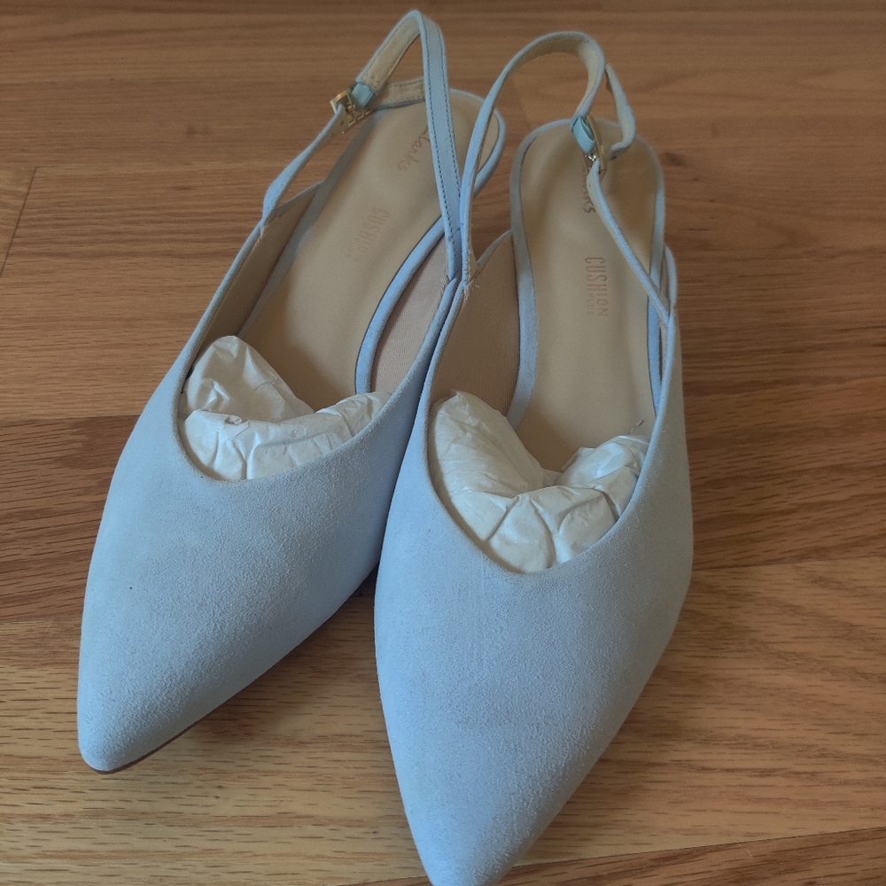 Clarks Laina 55 Powder Blue Suede Slingback Kitten Heels 9 NEW